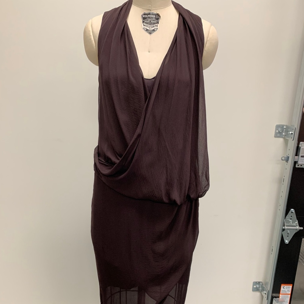 Helmut Lang Aubergine Draped Georgette Dress